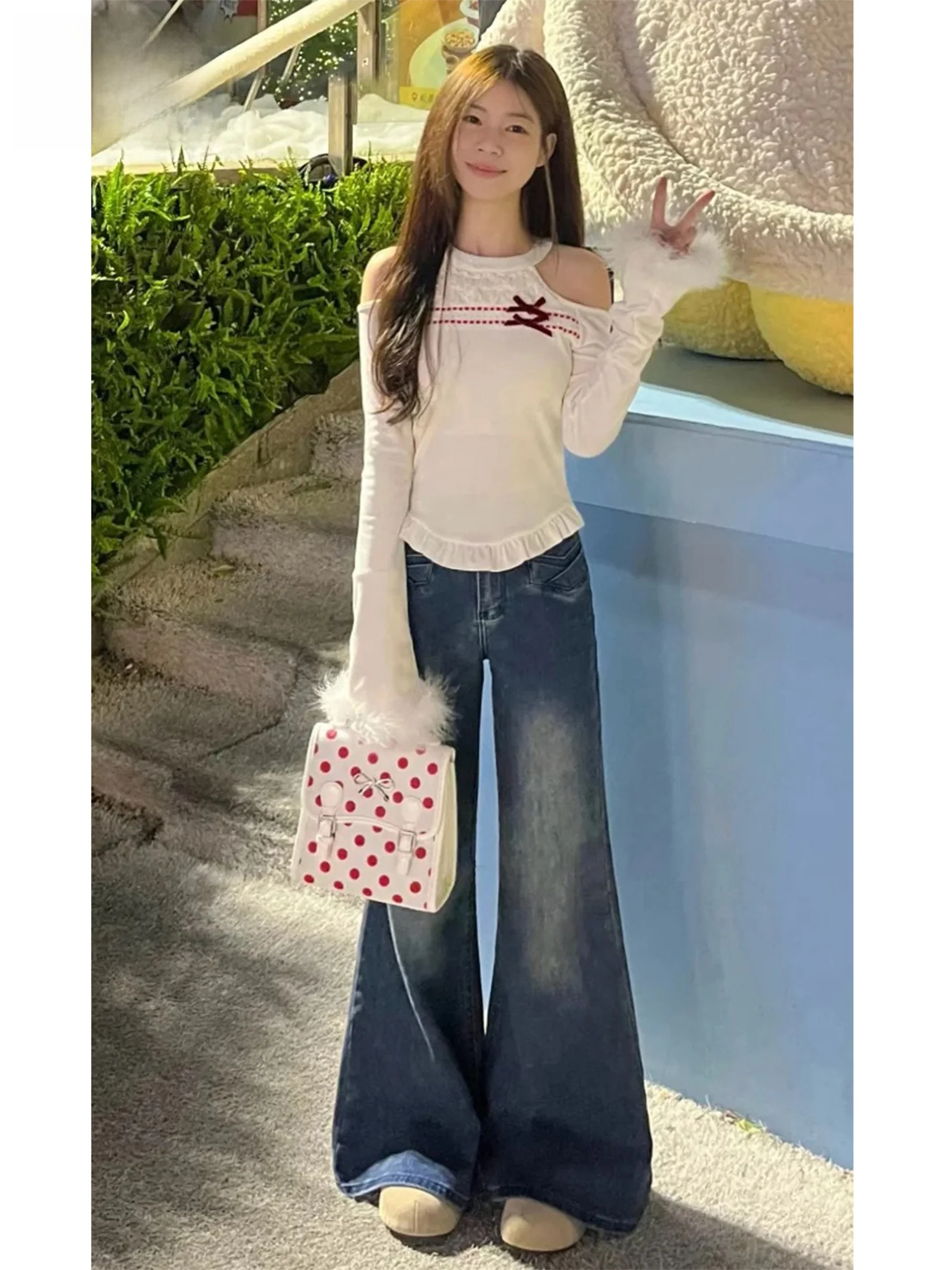 

Women's High Waist Fleece Lined Thickened Slim Fit Flared Jeans Winter Fashion Casual High Elasticity Denim Pants