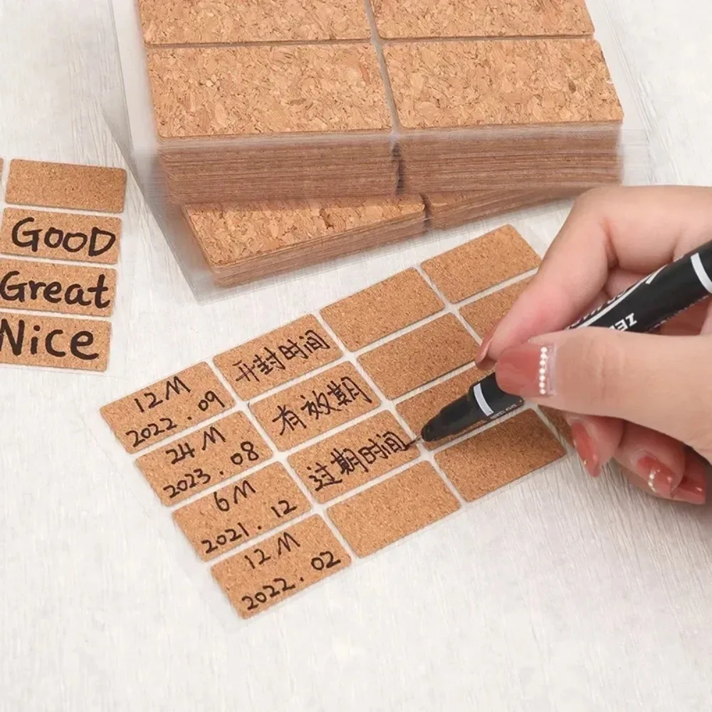 36/96pcs Self-adhesive Cork Wooden Labels Stickers Waterproof No Glue Marks Spice Jar Label Stickers Removable DIY