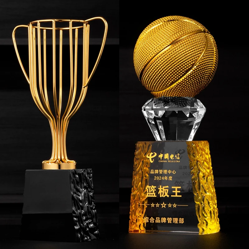 Customized Crystal Trophy, High-end Metal Basketball, Football, Billiards Competition Annual Meeting Awards Home Decoration, 1Pc