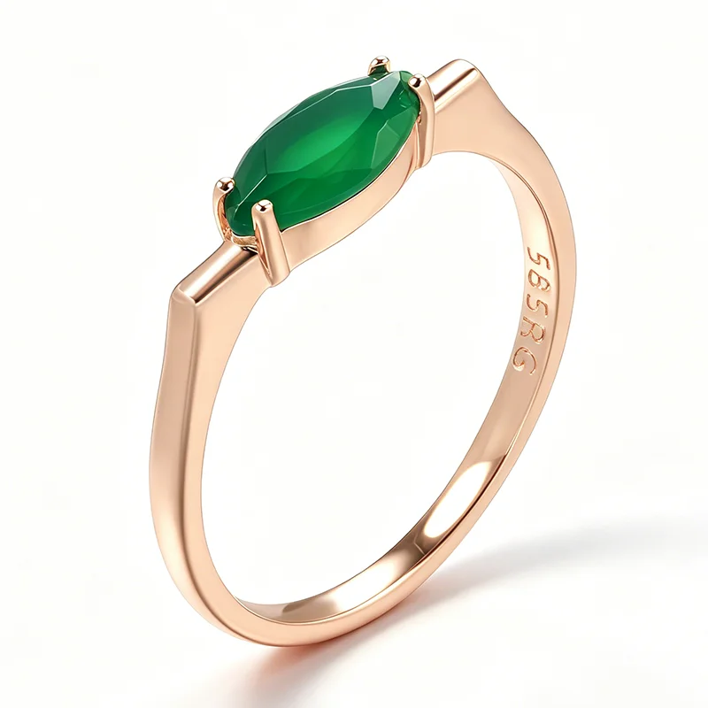 Kienl New Simple 585 Rose Gold Ring for Women Luxury Green Natural Zircon Bride Ring Vintage Wedding Jewelry Fashion 2022