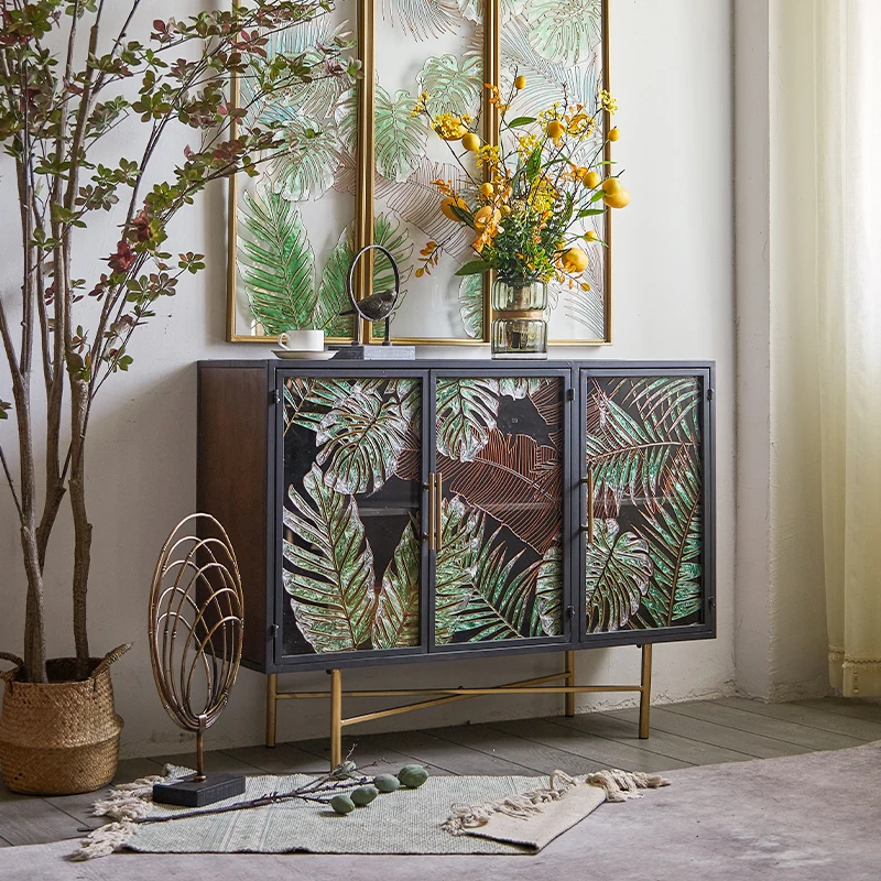 wrought iron glass storage cabinet Multi-door porch cabinet Available Door shoe cabinet