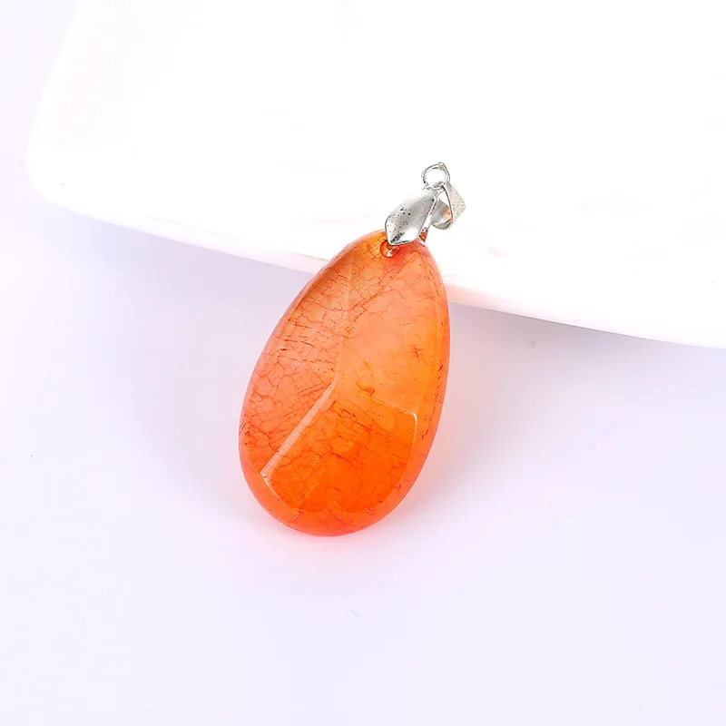 Natural Popping Striped Agate Seven Coloured Stone Faceted Teardrop Shaped European And American Style Jumper Necklace Pendant