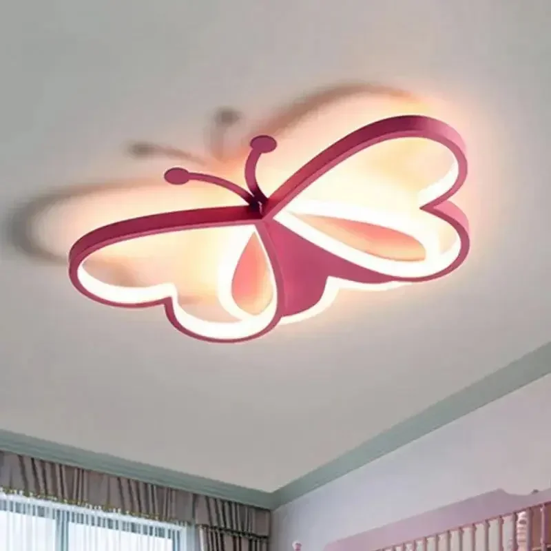 Lámpara de techo rosa nórdica, candelabro de techo de mariposa moderno para habitación de niños, decoración interior, accesorios de iluminación LED para habitación de niñas