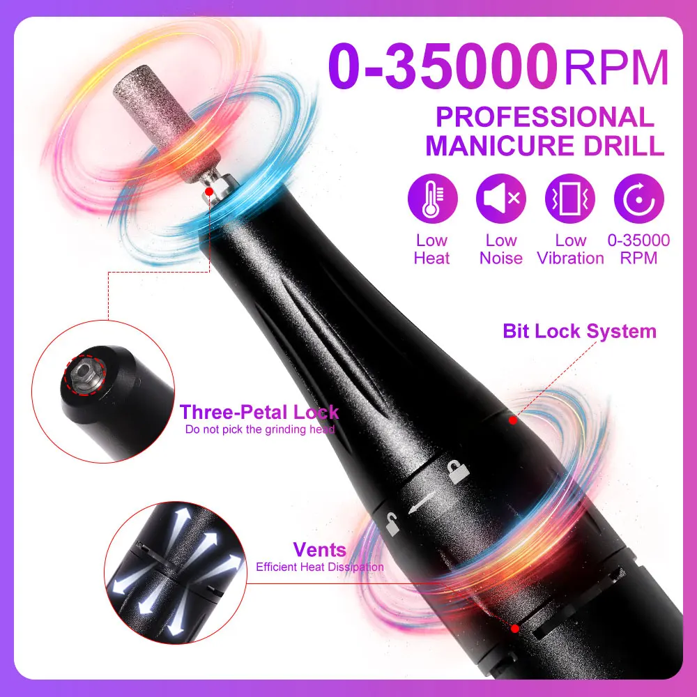 35000RPM Nail Drill Machine Portable Rechargeable Electric Nail File With HD LCD Display Professional Nail Art Polishing Machine