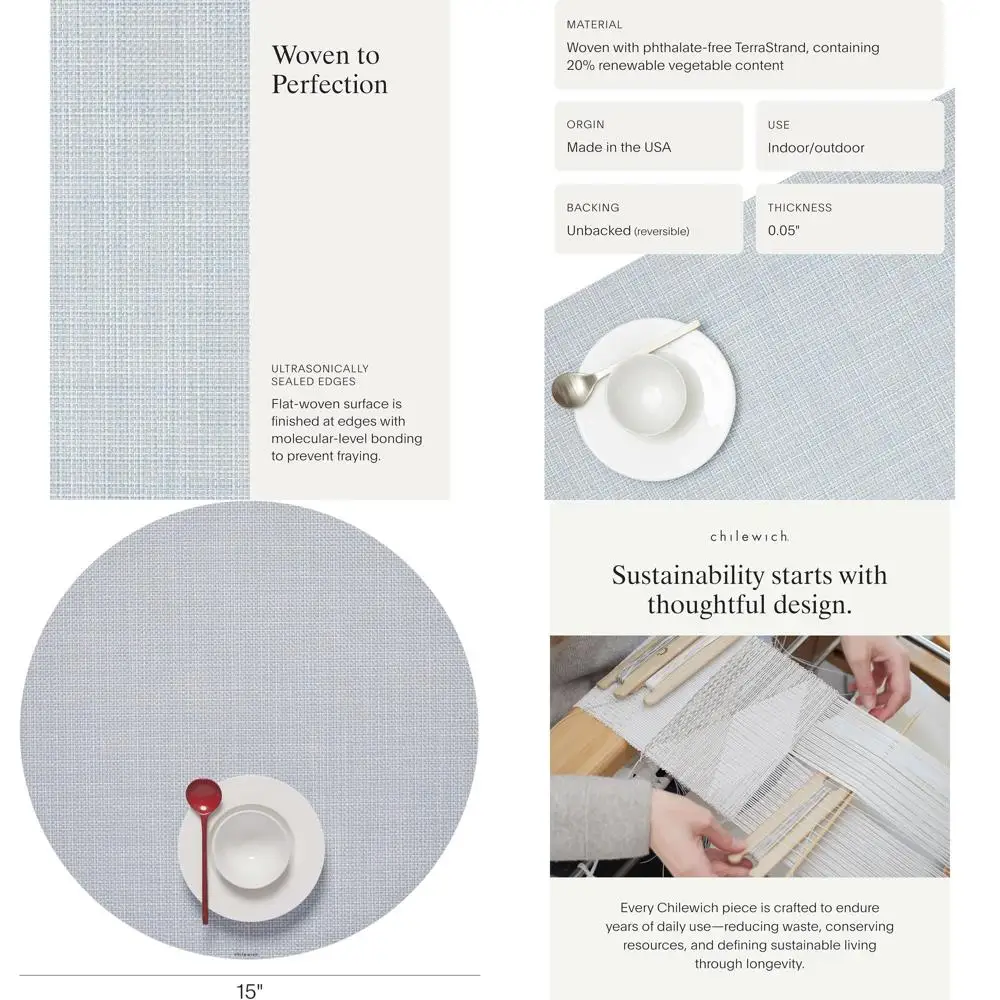 

Round Woven Placemats Set of 4, Sky Blue, Easy Care, Suitable for Indoor and Outdoor Use, 15 Diameter