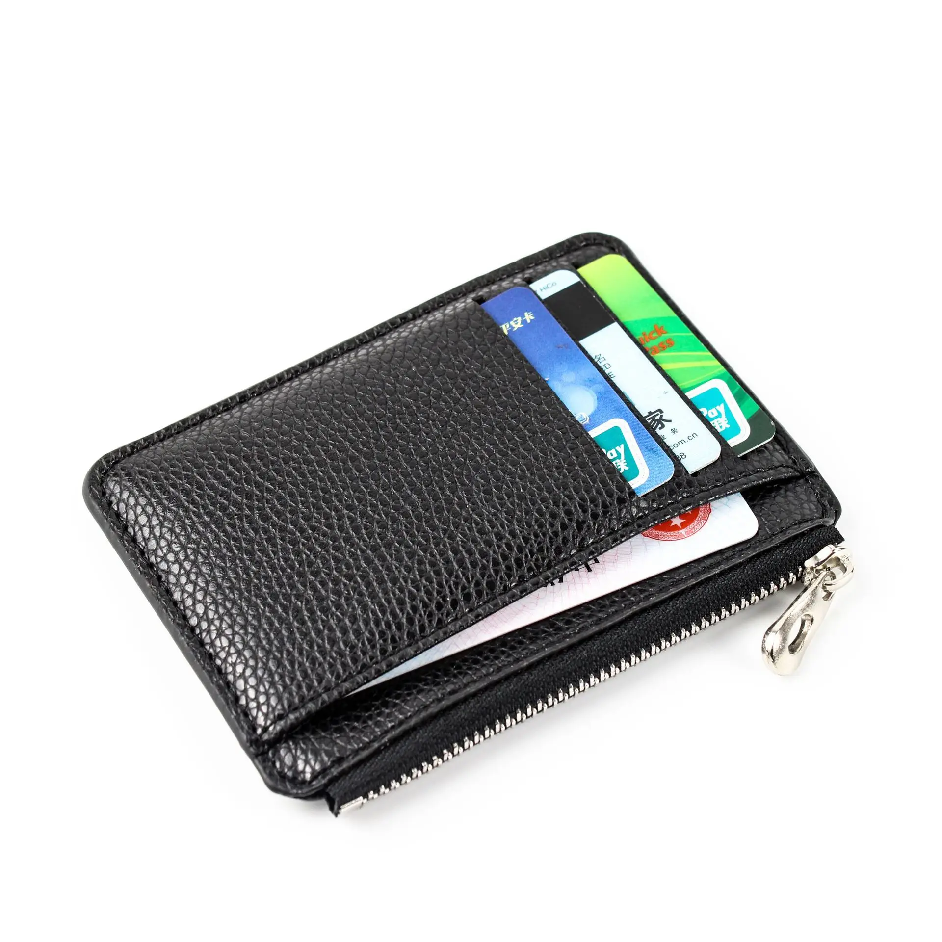 Mini Zipper Card Bag Slim ID Bank Purse Wallet Credit Organizer Portable Small Slim Ultra-thin Short Purse for Men Black 2024