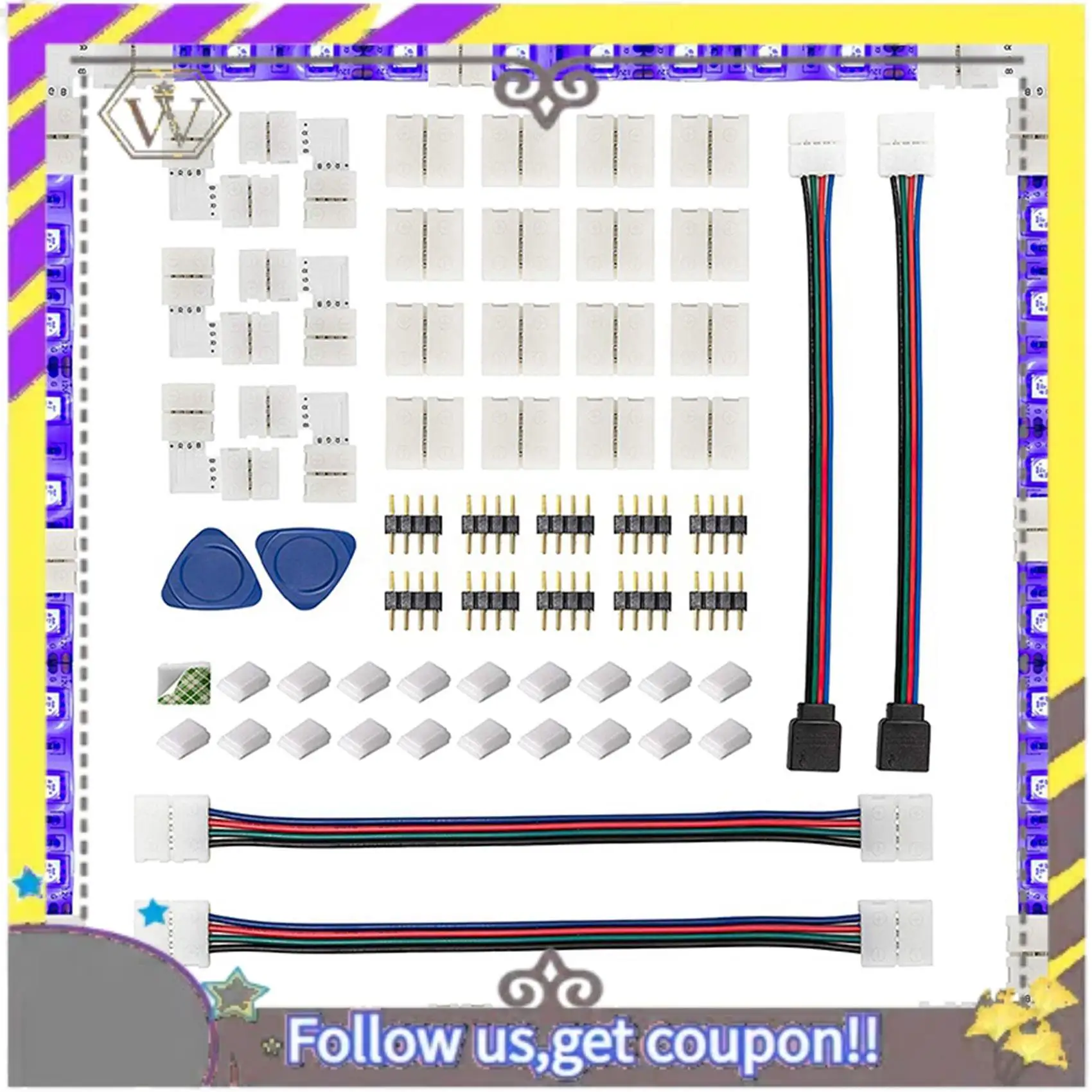 

AU33-3 Комплект разъемов для светодиодной ленты, 4-контактный, 10 мм, беспаечный разъем для световой ленты RGB для 5050 SMD - безазорные разъемы, L-образная форма