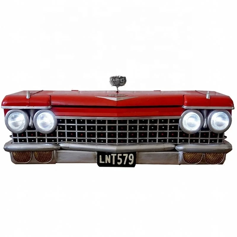

1.4M retro iron wall decoration red car front metal storage box decoration and lighting locker family bar cafe store decoration