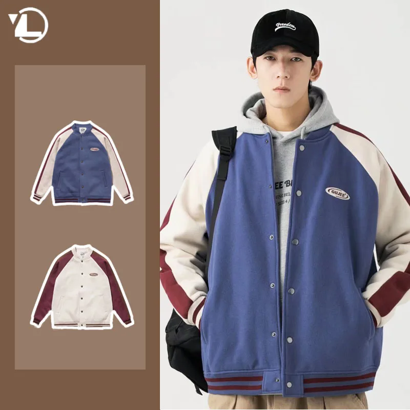 American Color Blocking Baseball Jackets Mens 2024 New Casual Fashion Single Breasted Coats Printed Pilot College Outwear Y2k