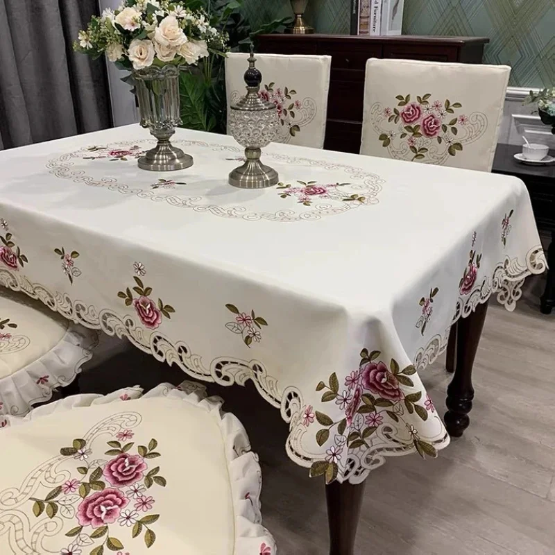 

New 2024 floral embroidered tablecloth, modern minimalist rectangular polyester fabric art tea table tablecloth