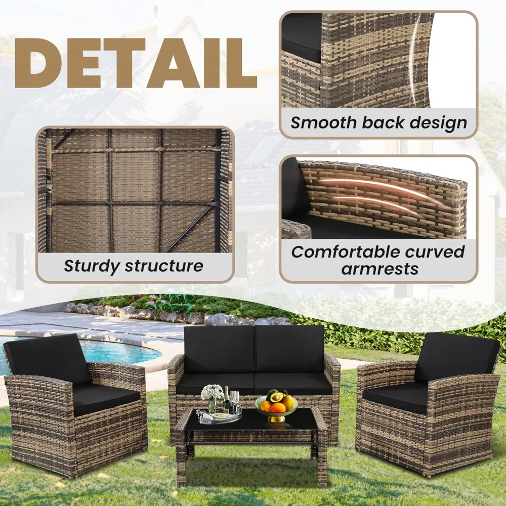 Set conversazione Patio 4 pezzi, divano componibile esterno in Rattan, Set di mobili imbottiti, divano in vimini ideale per giardino, veranda