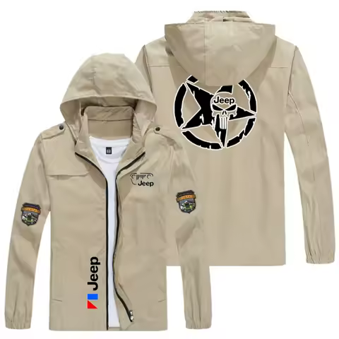 EJS Easter Jeep Safari New Men's Fashion Jeep Logo Printed Men's Hooded Jacket with Detachable Full-Zip Coat