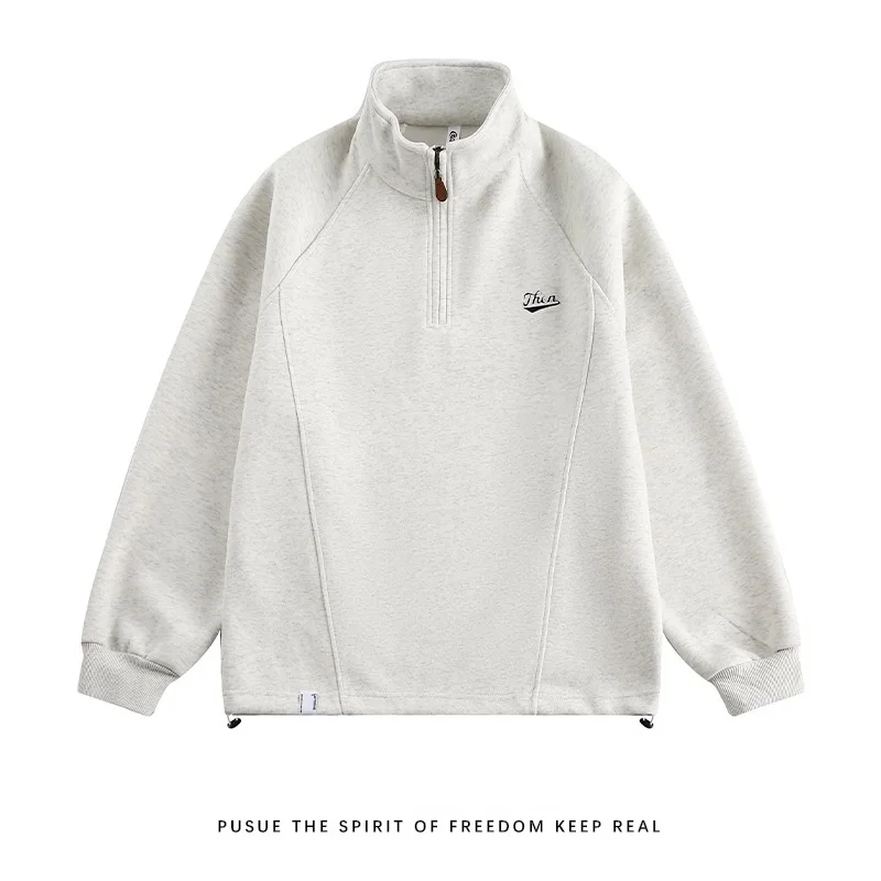 

Autumn Korean Version Of The Pullover Personality Simple Embroidery Stand Collar Half Zipper Hoodie Y2k Youth Trend Loose Blazer