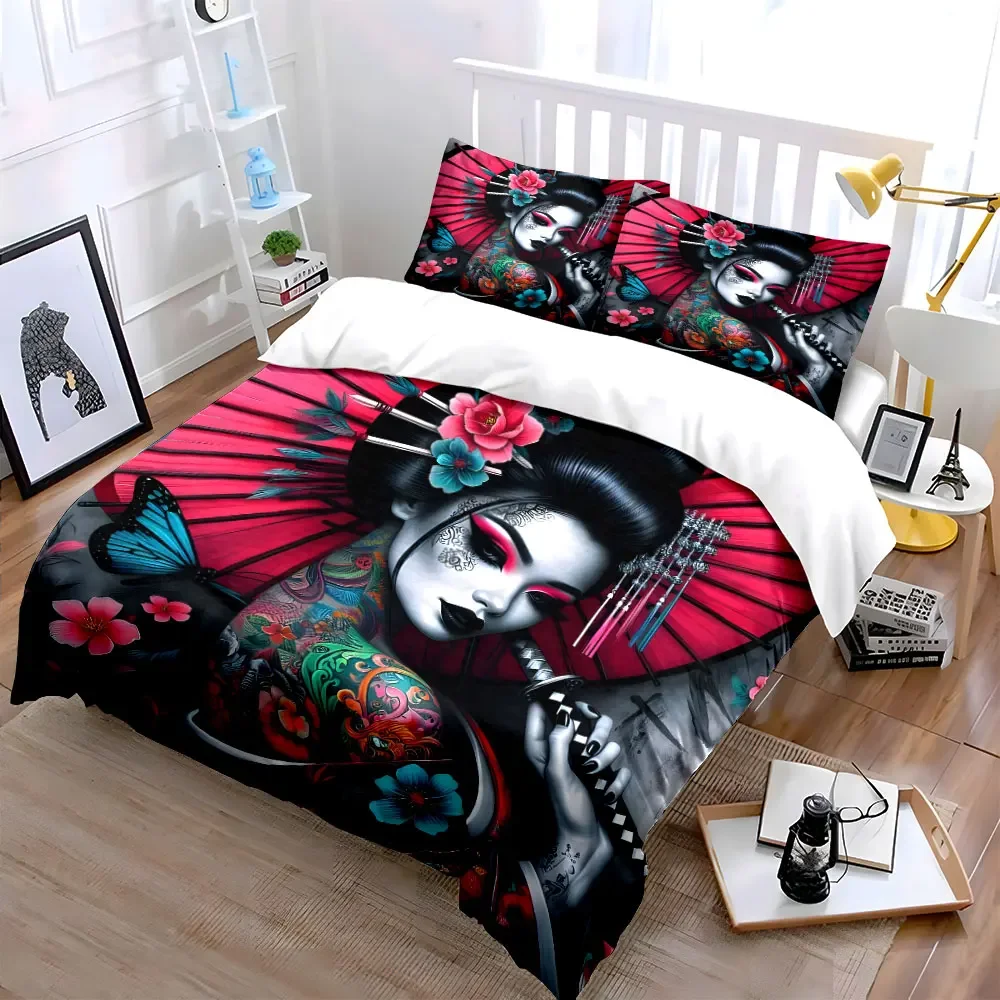 Geisha Art Prints Set Decor Soft Comfortable Duvet Cover Bedding Set Included 1*Duvet Cover & 2*Pillowcases, gift
