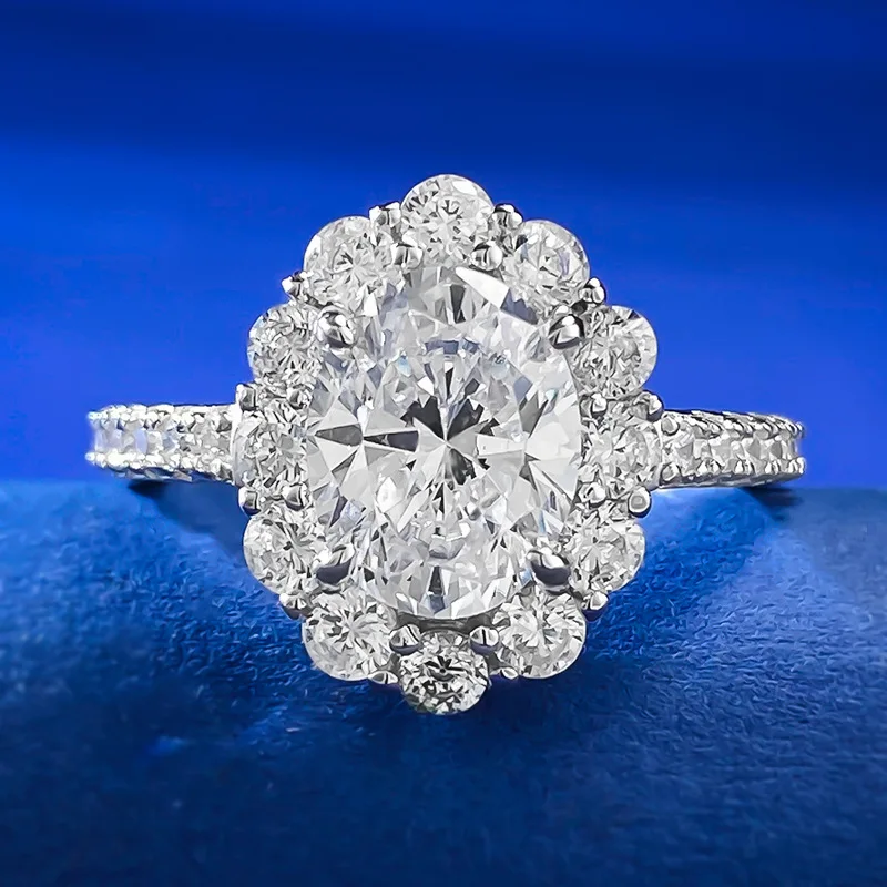 

New Diamond Ring 7 * 9 Oval White Diamond Ice Flower Cut Wedding Ring for Women Cross border in Europe and America