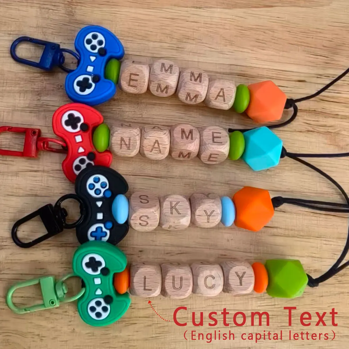 1-teiliger personalisierter Schlüsselanhänger/Taschenanhänger mit Holzperlen-Element und individuellem Spielekonsolen-Element, einzigartiges individuelles Geschenk, Weihnachtsgeschenk