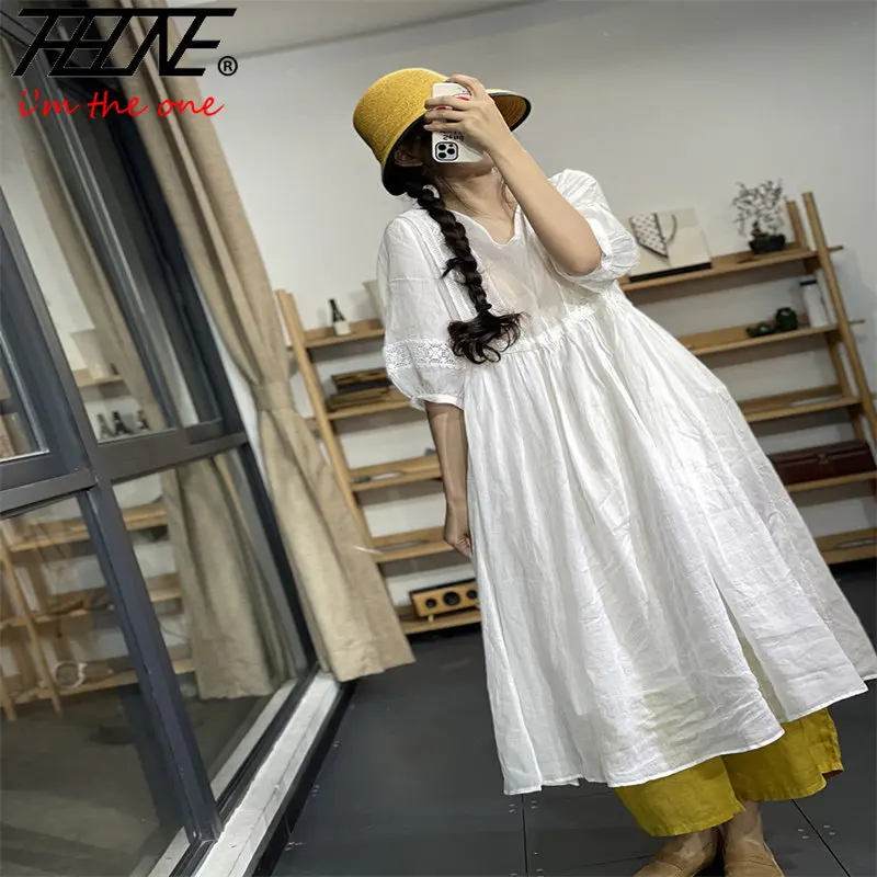 Vestido Feminino Oversized Fashion Vintage Purple Dress Woman Summer Korea Casual Loose Cotton Long Ladies Dresses Ropa De Mujer