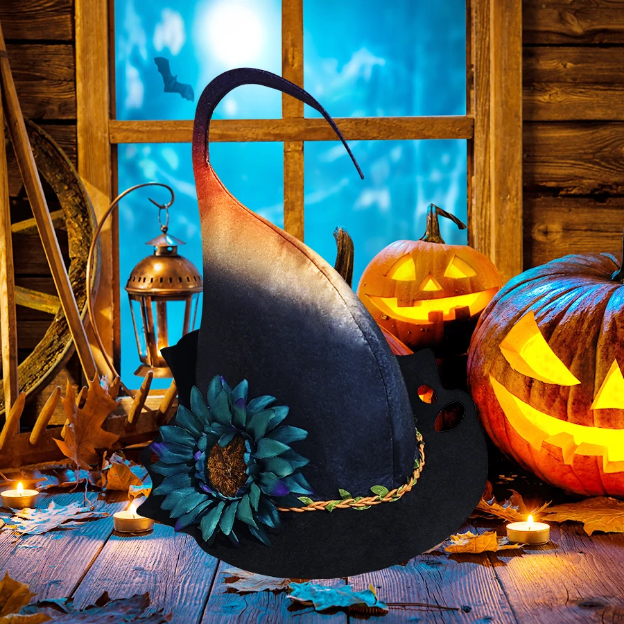 1pc bizarre shaped hat decoration hat with blue simulation flower accessories suitable for Halloween witch costume theme party h