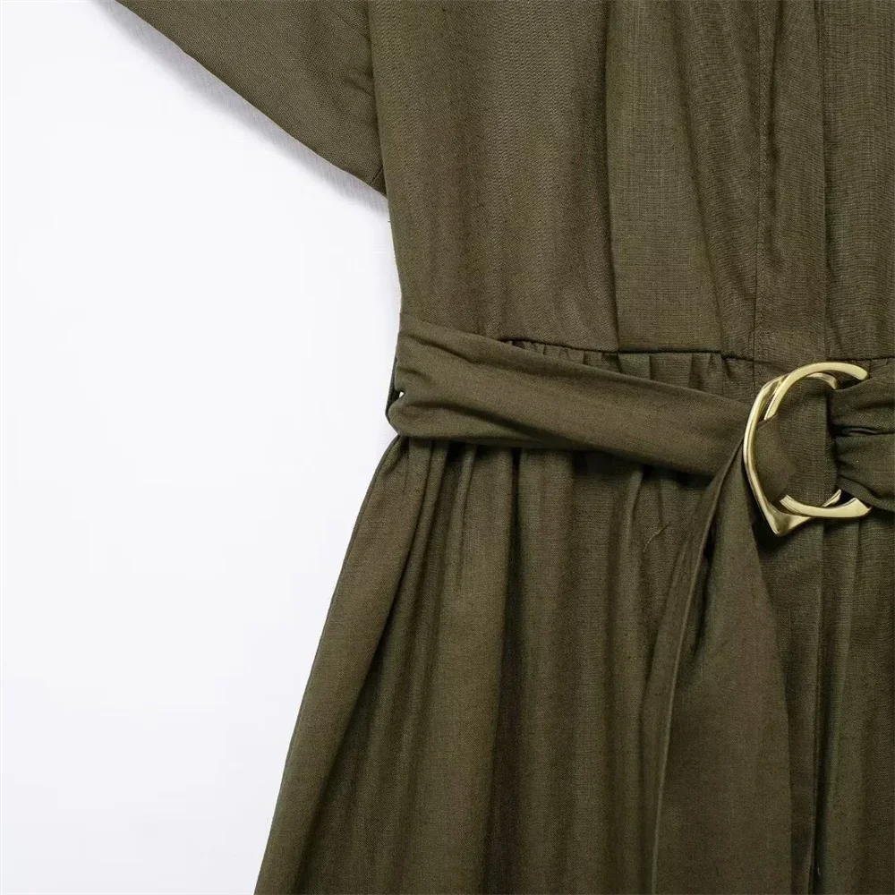 Zomer Dames Jurk Mode Minderheid Linnen Gemengde Midi Vrouwelijke Shirt Stijl Jurken