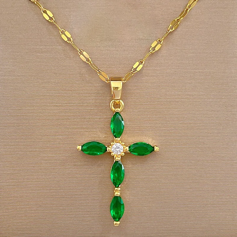 Classic Retro Light Luxury Cross Necklace Personalized Versatile Christian Stainless Steel Clavicle Chain