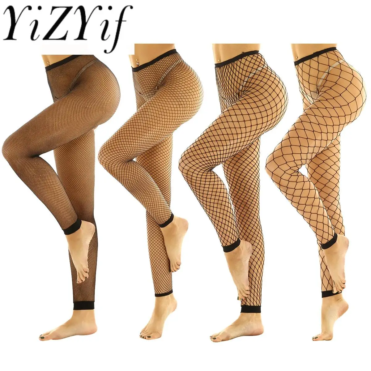 

Women Fishnet Leggings Hollow Out Mesh Net Trousers See Through High Waist Transparent Ankle Length Footless Leggings Pants