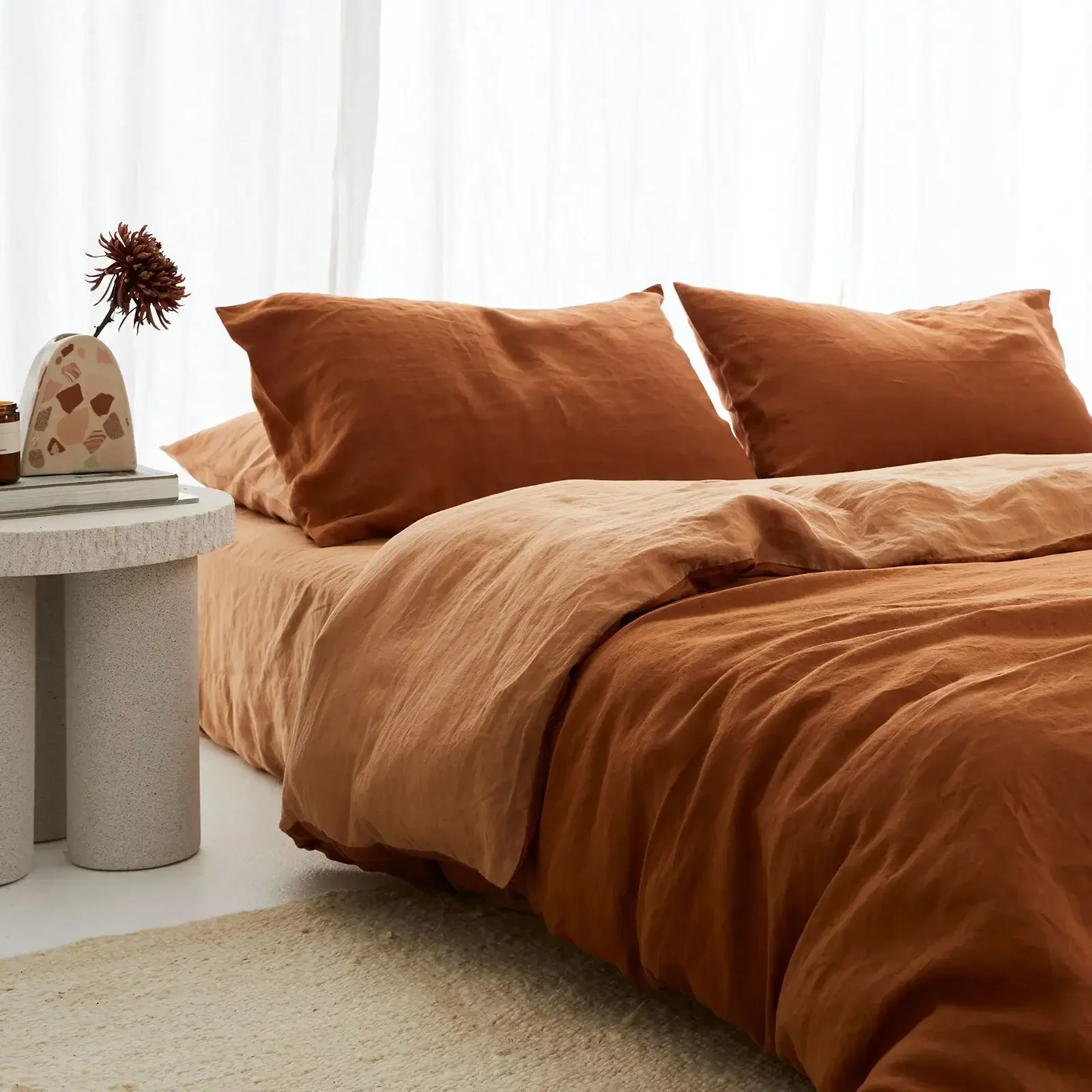 

wholesale italian linen fabric stone washed hotel bed linen bedding set