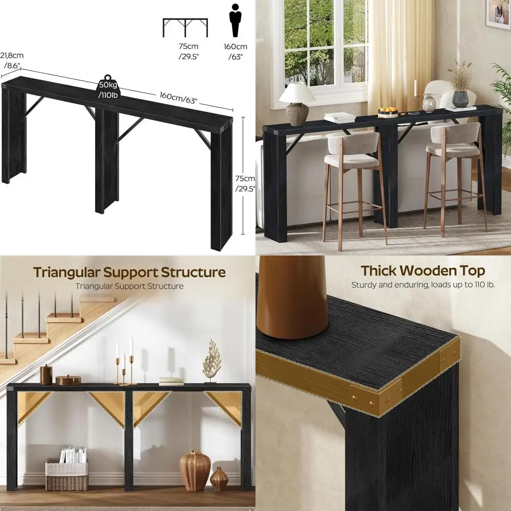 

63 Long Sofa Console Table for Narrow Spaces, Ideal for Entryway, Hallway, Living Room in Black