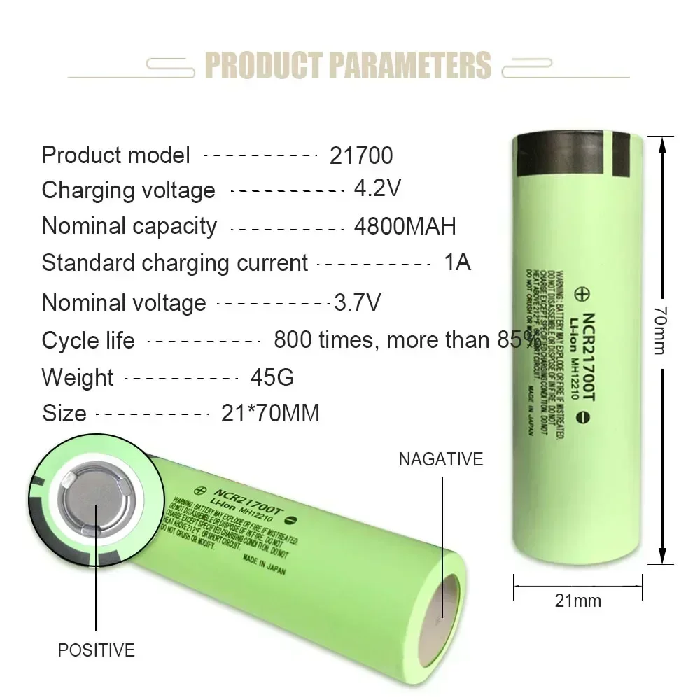 Original 21700 Battery 4800mAh NCR21700 48T 3.7v Lithium Rechargeable Batteries High Capacity for Flashlight Toys HD Cell