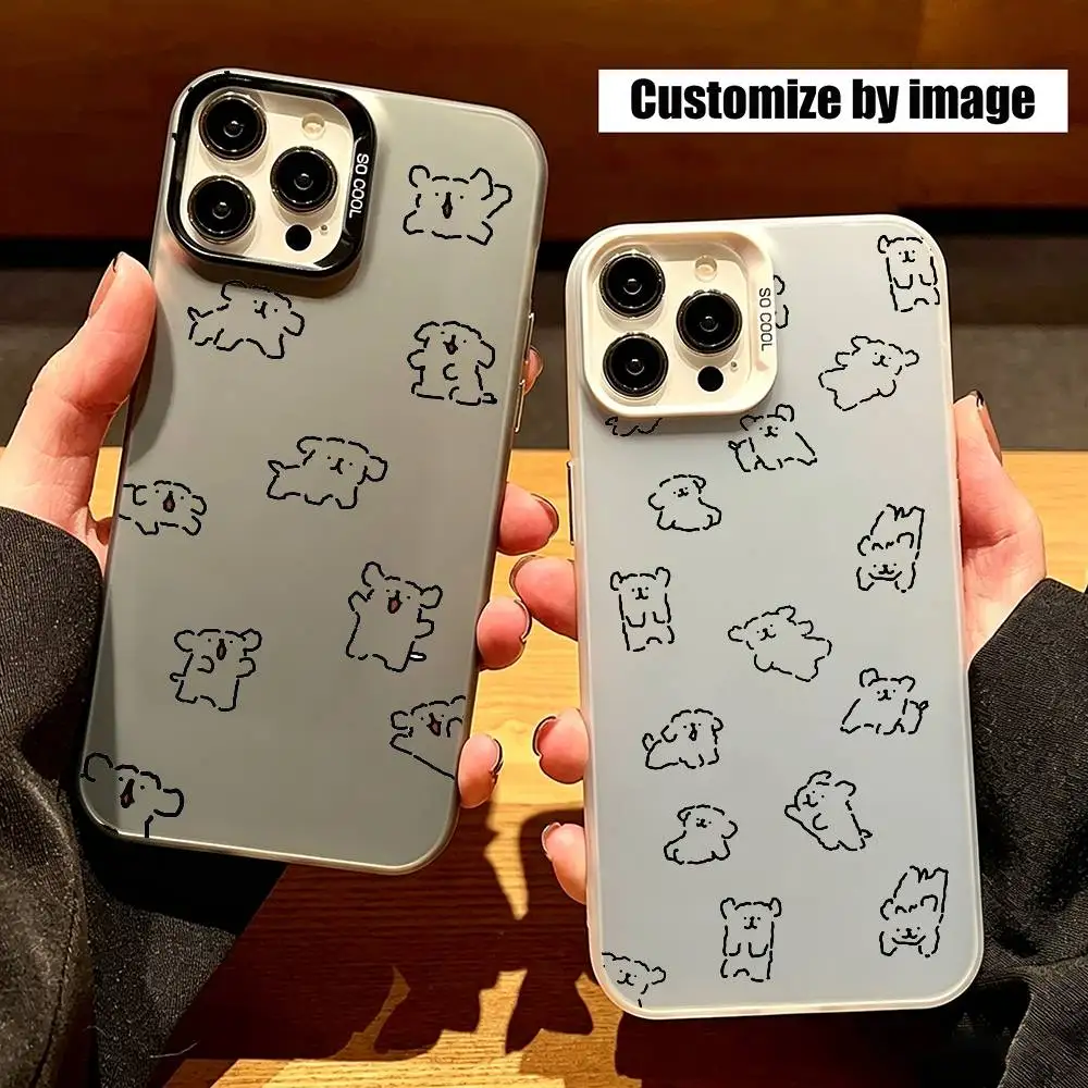 

M-Malteses Line Drawing Phone Case For iPhone 17,16,15,14,13,12,11 Plus,Pro Max,XS,Colored Silver Plated Inside Cover