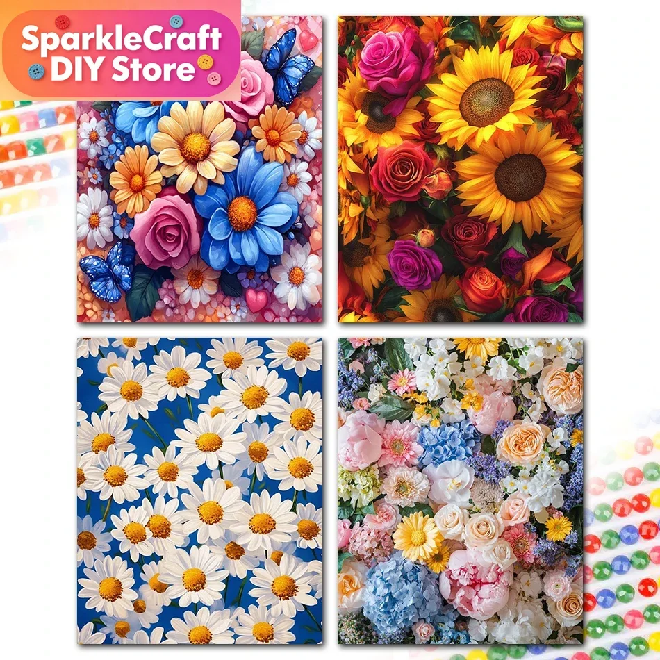 1 Stück rahmenloses Diamant-Malset mit bunten Blumen, DIY-Set, Bastelzubehör, Diamantkunst-Zubehör, Diamant-Mosaik-Malerei-Set, Embr