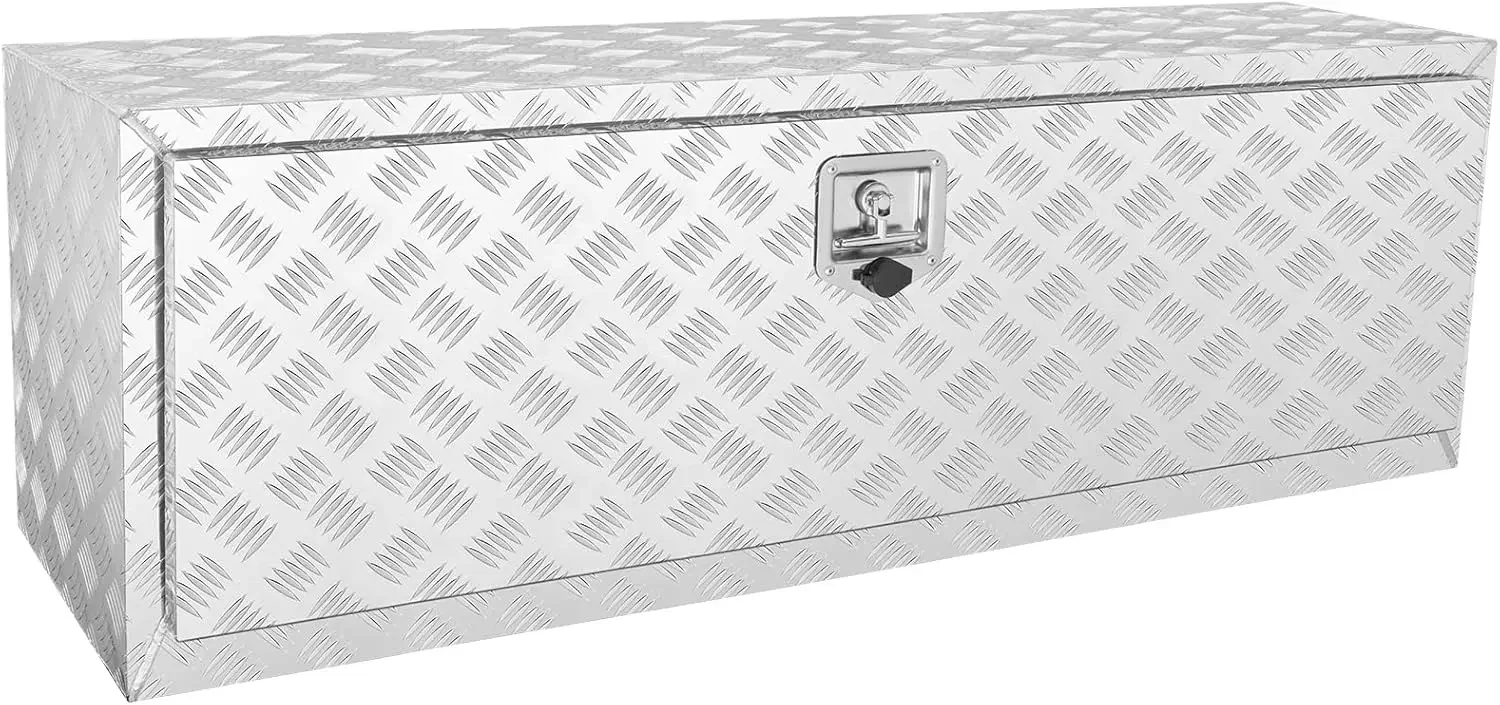 Caja para camión debajo del cuerpo, caja de almacenamiento para camioneta de 48"×17"×18", caja de herramientas con placa de diamante de aluminio resistente con cerradura y llaves