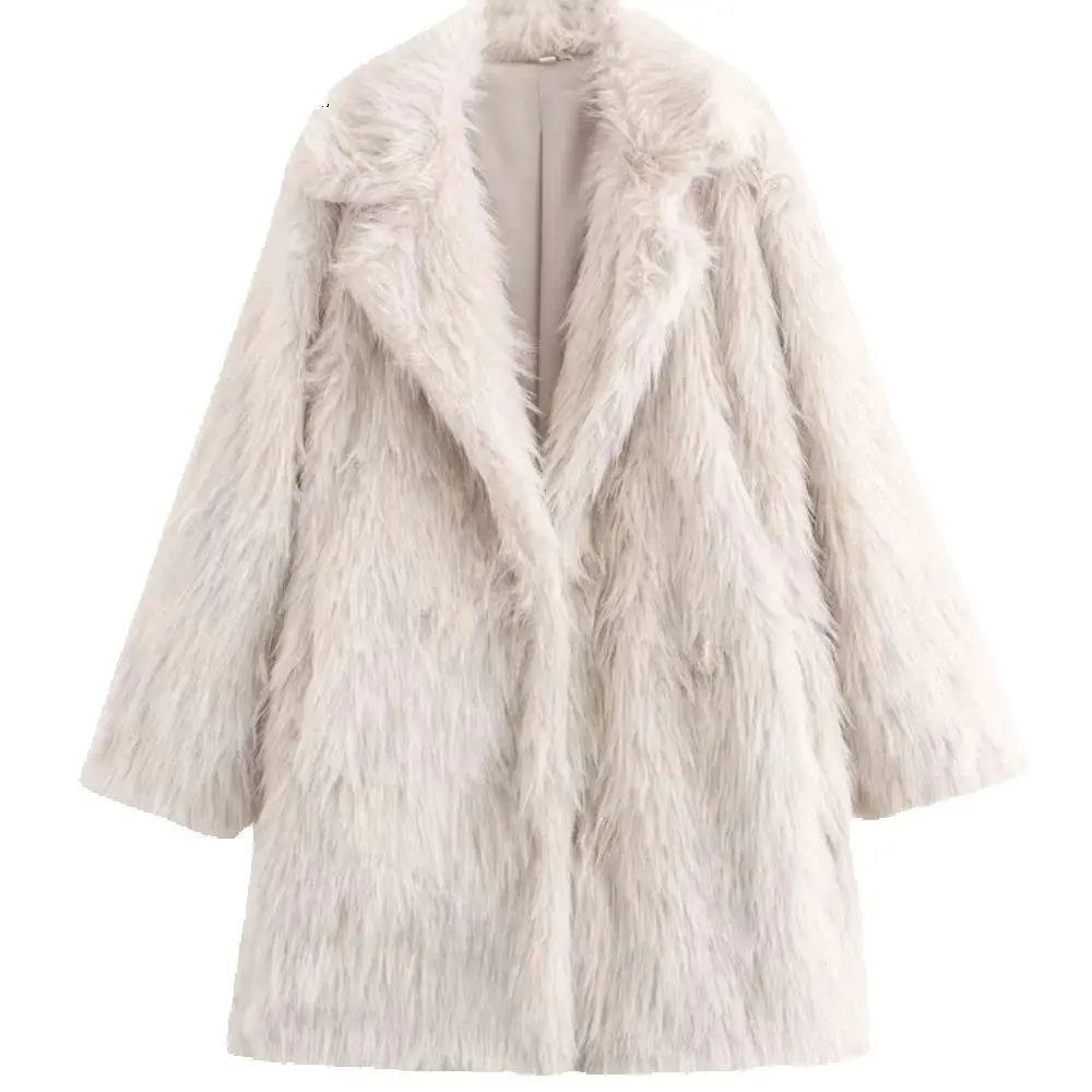 

Plush Loose Top with Collar Long Sleeve Button Pocket Autumn and Winter New Fashion Coat