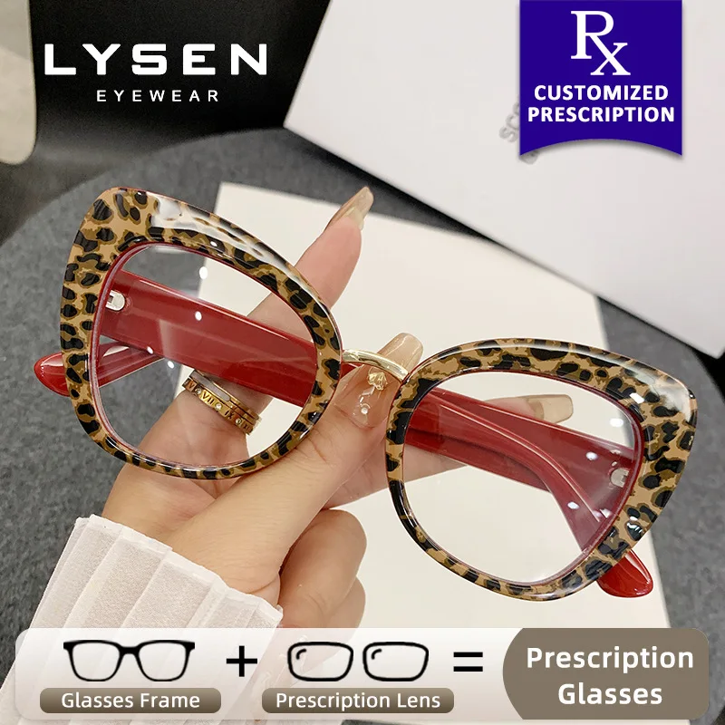 

LYSEN Cat Eye Customized Progressive Lenses Women New Photochromic Anti Blue Light Anti-Reflective Prescription Optical Glasses