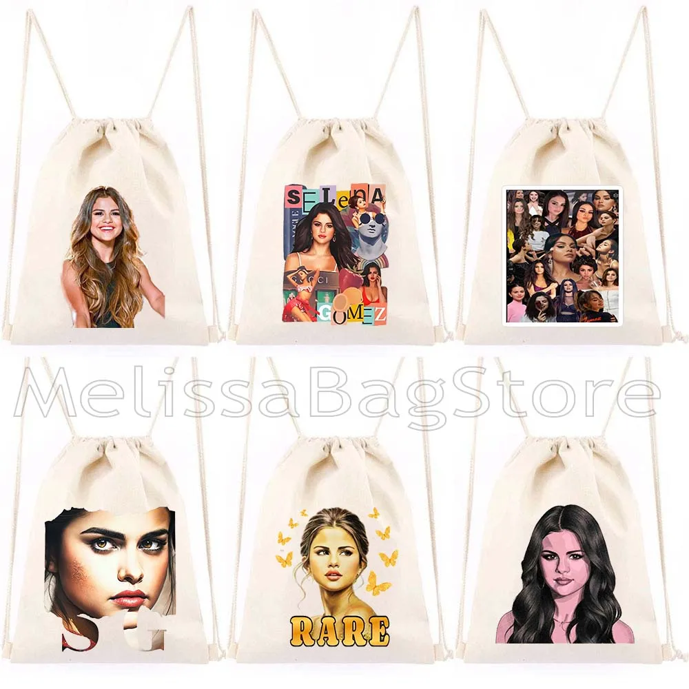 Beautiful Selena Rare Portrait Cute Music Singer Poster Fan Gifts Canvas Drawstring Bag Soccer Backpack Sports Gym Yoga Sackpack
