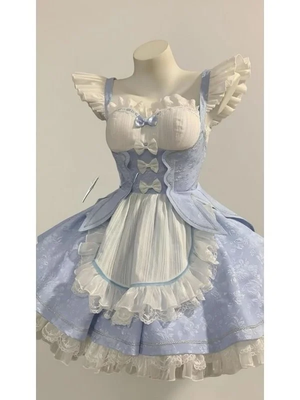 Gonna da donna Summer Sweet Sle Princ Dr Heavy Work Design Nodo Lolita Blu Bianco Puffy Svel Dr