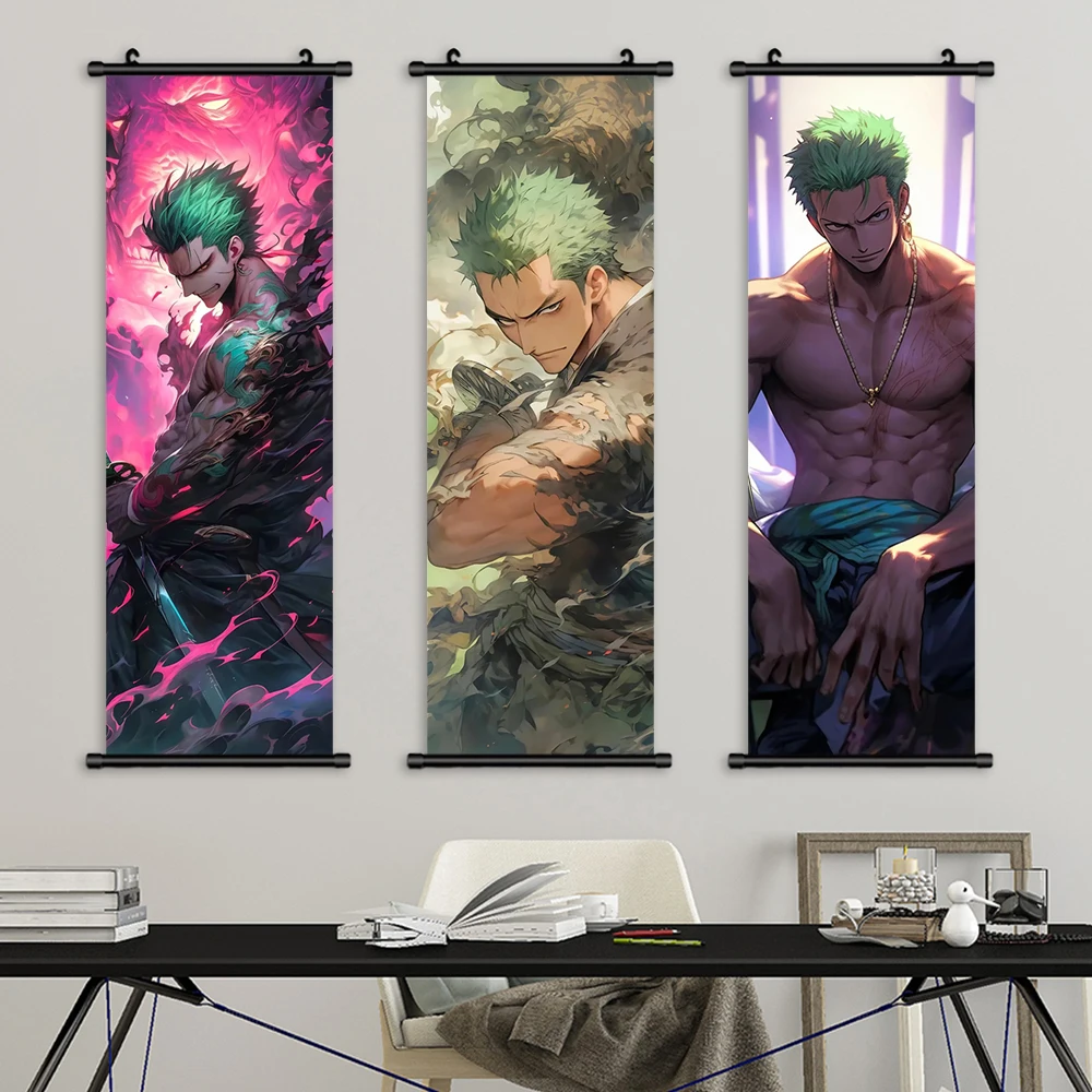 Anime Pendurado Pergaminhos de One Piece, Wall Art, Zoro Poster, Sanji Canvas Pintura, Desenhos Animados Modular Imagem, Home Decor
