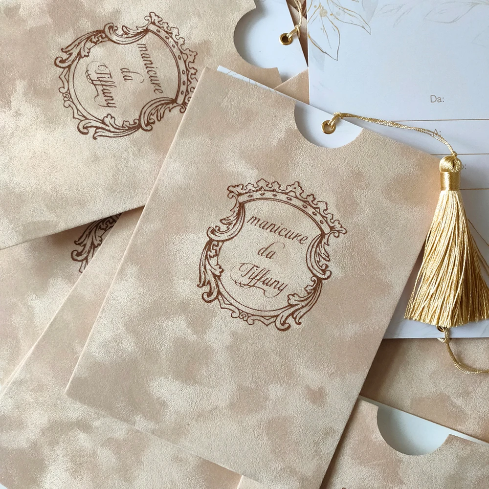 Personalized luxury custom wedding invitation card Champagne velvet material custom logo business invitation card