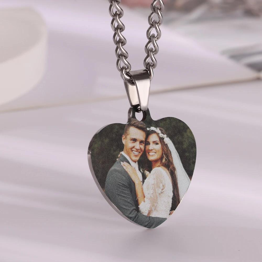 Niestandardowe zdjęcie obrazkowe naszyjniki w kształcie serca dla kobiet mężczyzn kubański łańcuszek ze stali nierdzewnej dostosowany naszyjnik wisiorek spersonalizowana biżuteria