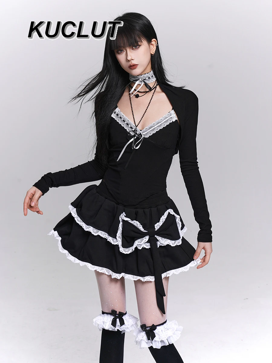 

Girl Lace Shawl Camisole and Top Set Sexy Hot Girl Y2k Punk Pure Desire Style Long Sleeve Tops for Women Spring Autumn