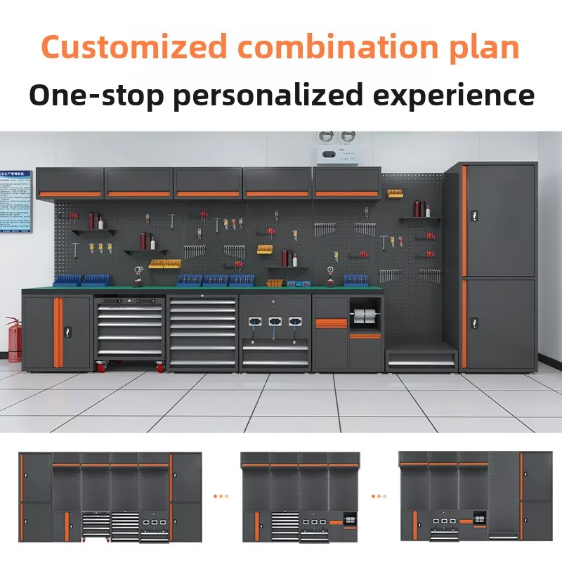محطة عمل خزانة الأدوات المتنقلة شديدة التحمل لإصلاح السيارات مع عربة الأدوات الدوارة والتخزين