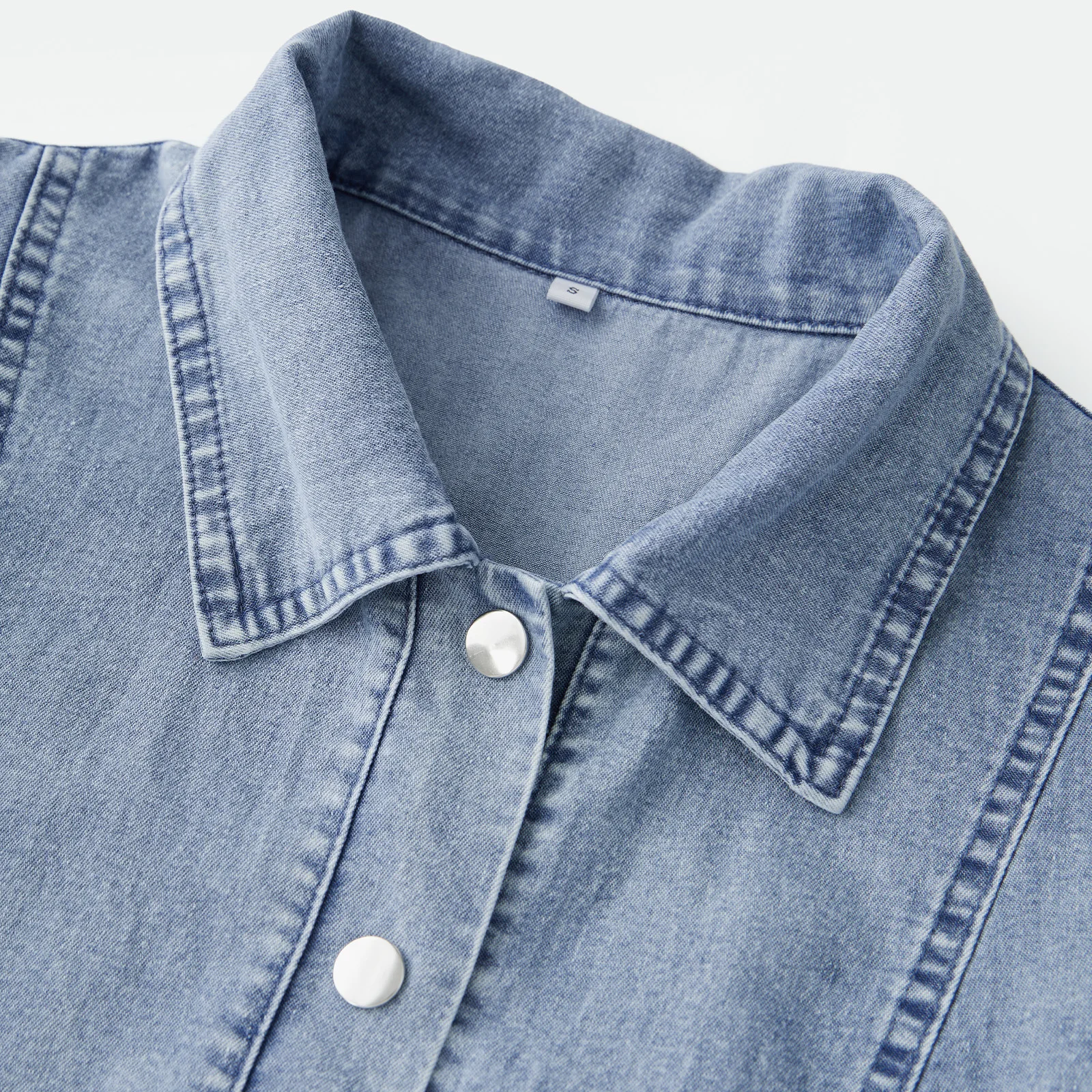 Frauen Denim Kleid Einfarbig Drehen Unten Kragen Taste Unten Kurzarm Jeans Kleid Sommer Casual Mini Kleid mit Gürtel