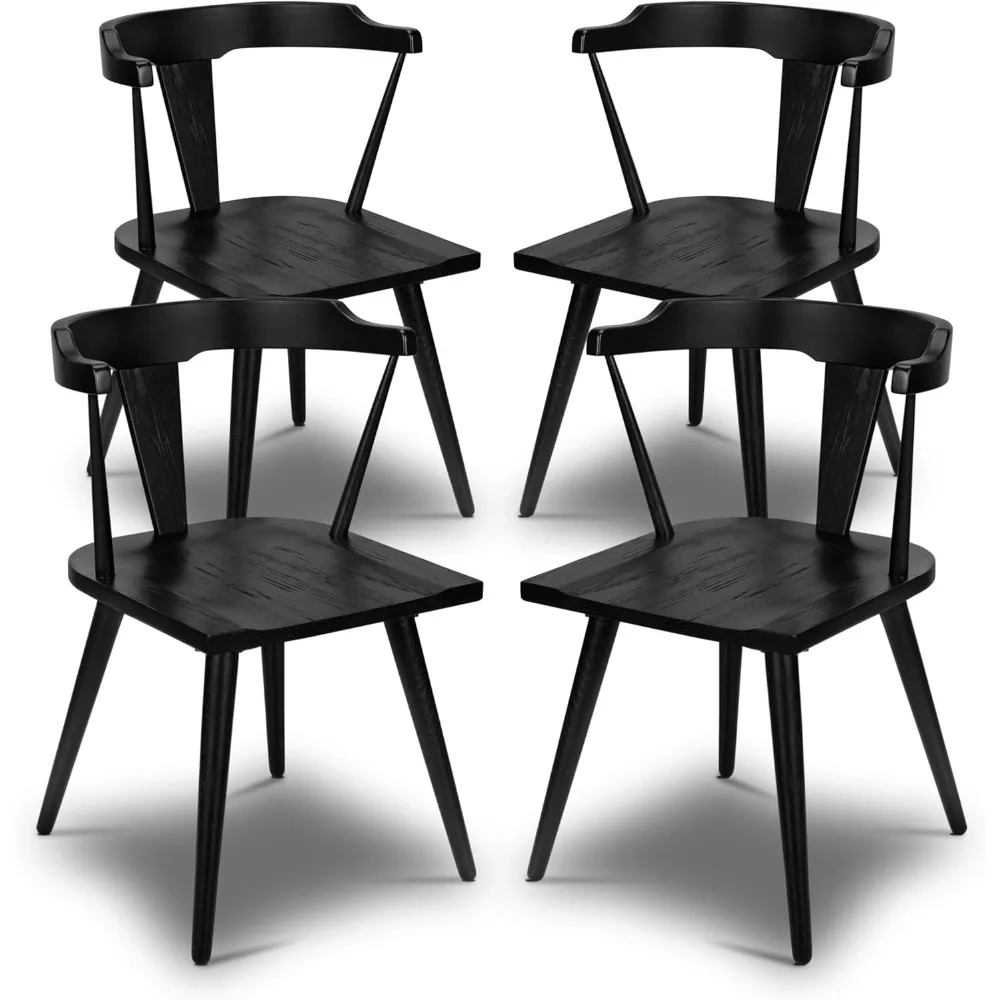 dining chairs, Set of 4, Mid-century modern splat chair  Solid Oak wood construction  Black painted finish Tapered legs   Black