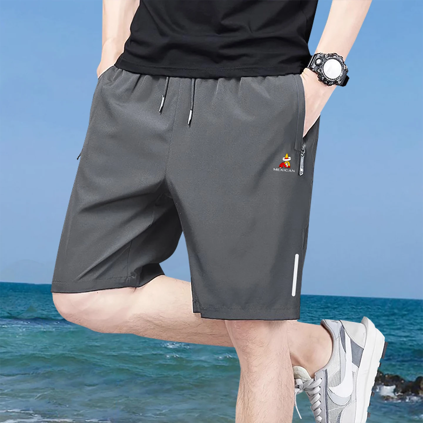 アイスシルク夏薄いメンズルーズ大きいサイズ 5 クォーターカジュアル速乾スポーツビーチショーツファッショナブルなアーバンスタイル通気性