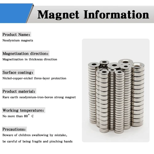 Imagen 2 del producto Imán redondo súper potente con agujeros imán de neodimio NdfeB N35 imanes magnéticos permanentes fuertes imán de refrigerador 12x3-4mm