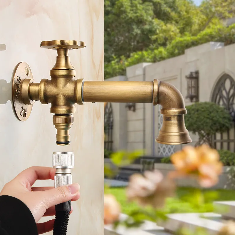 Immagine 3: Rubinetto in ottone per lavatrice, stile antico, per esterni, giardino, piscina, rubinetto singolo a freddo ad apertura rapida, per balcone, per lavapavimenti