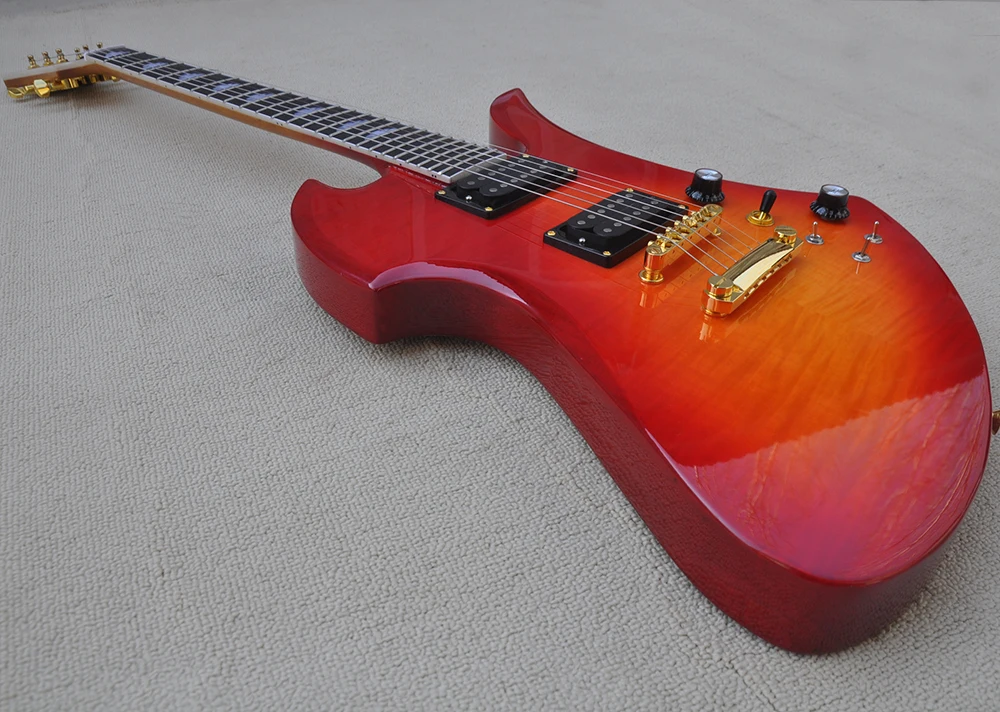 6 Strings Cherry Sunburst Electric Guitar with Quilted Maple Veneer,Humbuckers,Rosewood Fretboard,Customizable