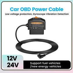 NaviFly Car OBD Power cable length 35MM 24Hours For Dash Cam Camcorder Vehicle DVR Type-c/MiNi Right Angle Plug Plug and Play