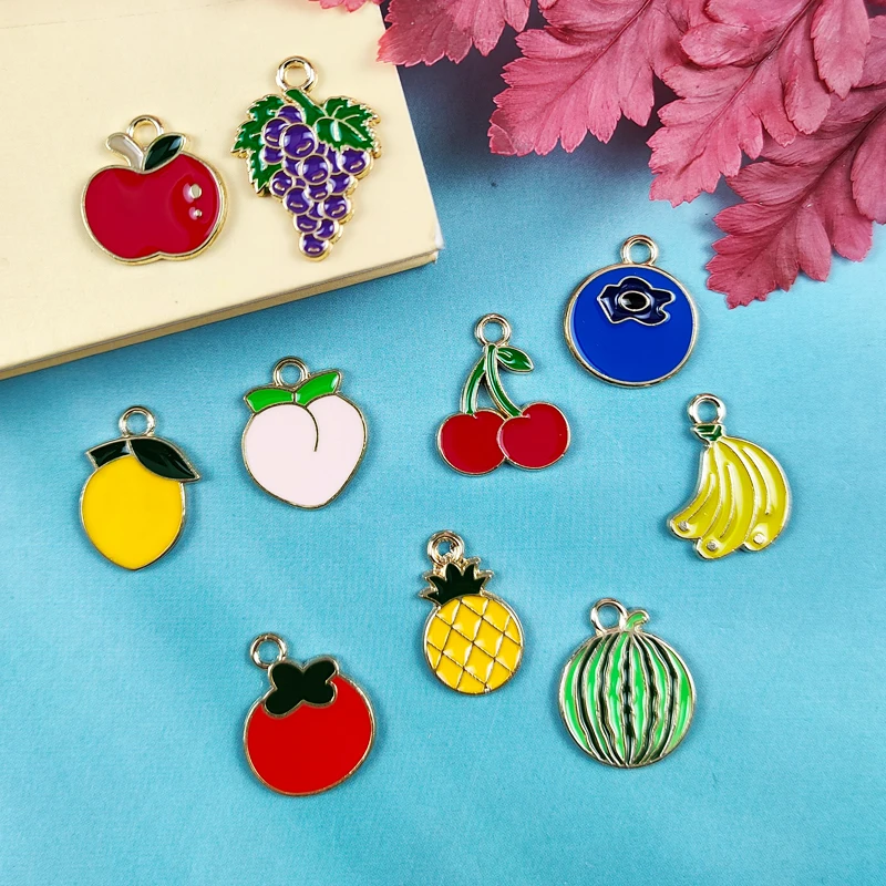 JeQue 20pcs Enamel Charms for Earrings Pendants Necklace Fruit  Watermelon Grape Cherries Charms DIY Bracelet Jewelry Wholesale