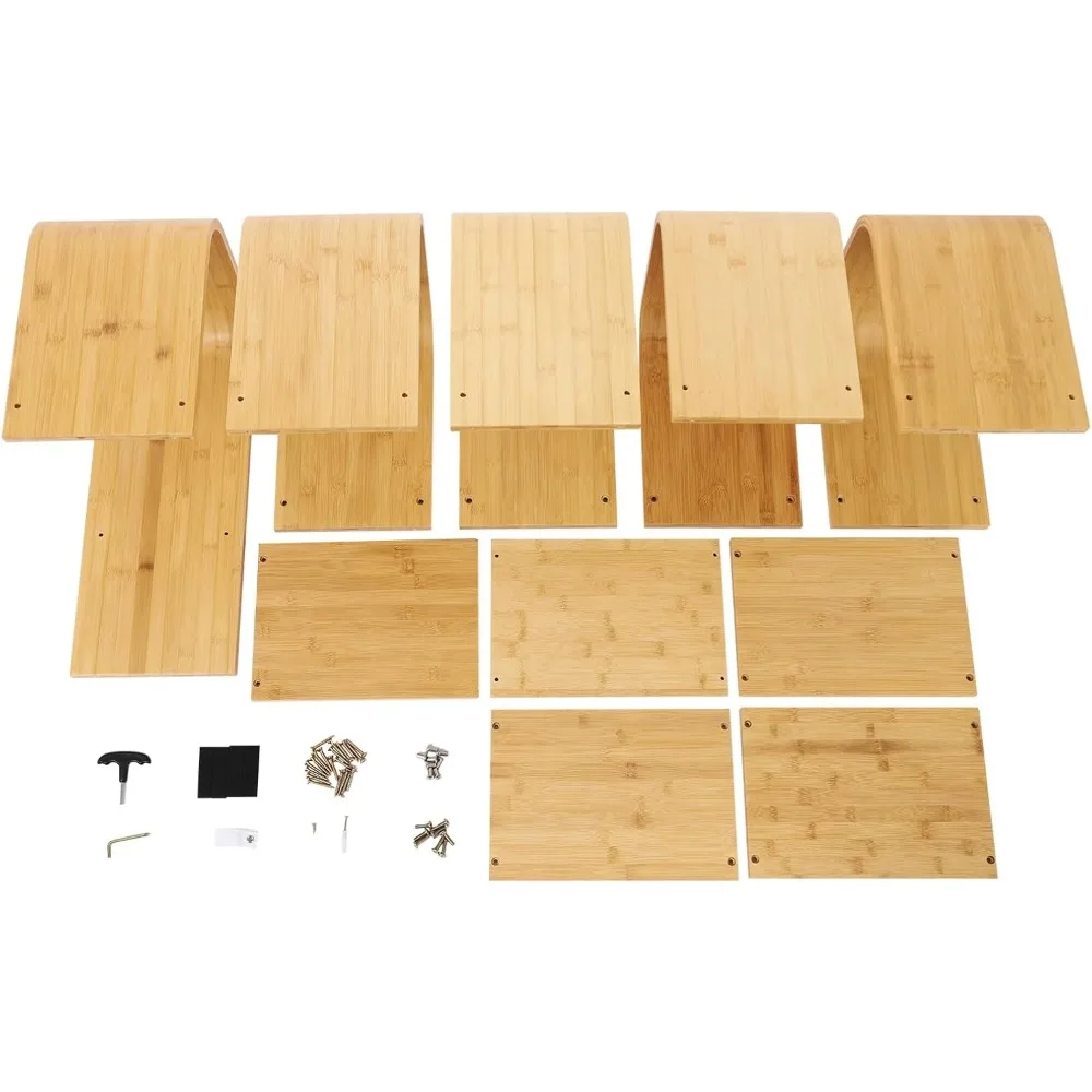 Duży, nowoczesny regał bambusowy - 5-poziomowy regał w kształcie litery S do przestronnego, dekoracyjnego przechowywania