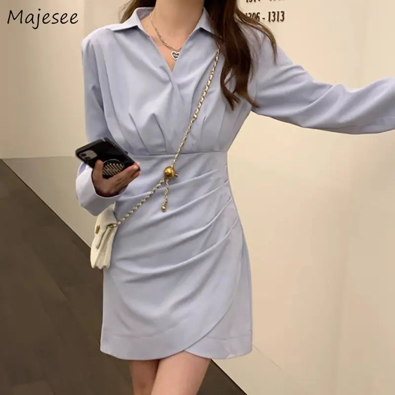 

Dresses Women Mini Irregular Ins Vintage Elegant Simple Spring Casual Office Lady Temperament Korean Fashion Pure Streetwear New